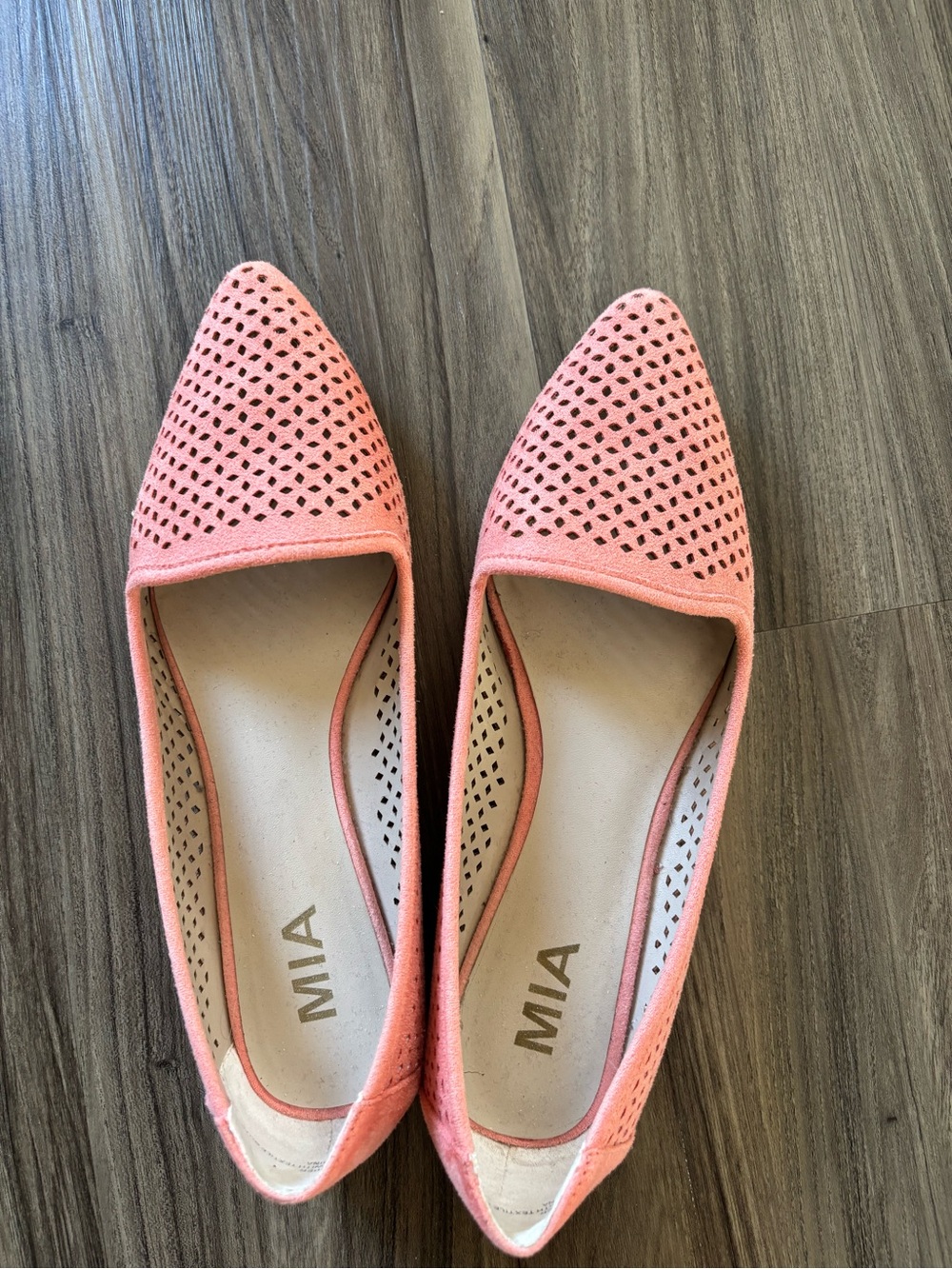 MIA Coral Pink Perforated Pointed-Toe Flats